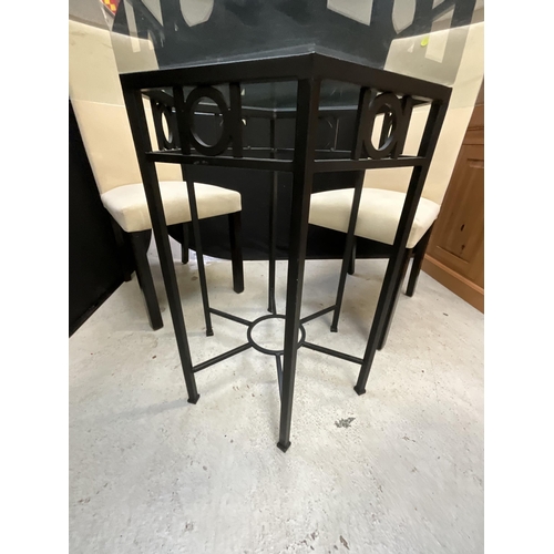 465 - MODERN CIRCULAR GLASS TOPPED TABLE AND 4 MATCHING CHAIRS - TABLE H29