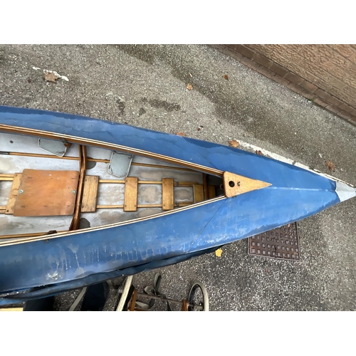 472 - LARGE VINTAGE CANOE WITH PADDLES,WHEELS ETC