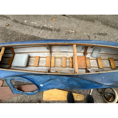 472 - LARGE VINTAGE CANOE WITH PADDLES,WHEELS ETC