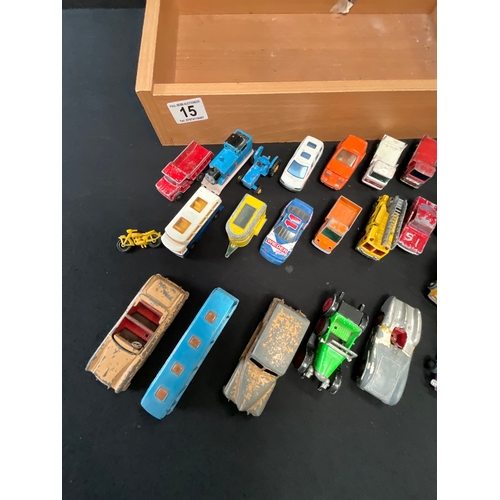 15 - QTY OF PLAY WORN TOYS TO INCLUDE DINKY ETC AND A QTY OF VINTAGE MARBLES