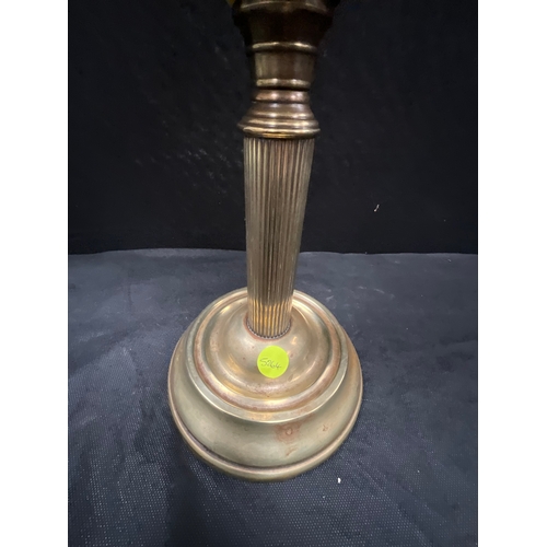 16 - VICTORIAN BRASS CORINTHIAN COLUMN OIL LAMP WITH YELLOW & BLACK GLASS BOWL COMPLETE WITH SHADE & CHIM... 