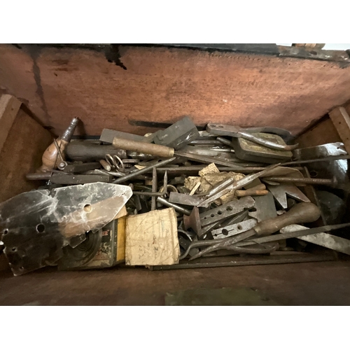 21 - VICTORIAN PINE BOX AND TOOLS H7.5