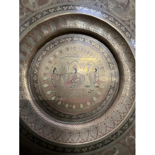 36 - LARGE INDIAN  BRASS TRAY DIA 30