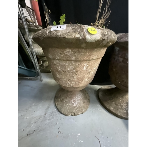 41 - PAIR OF MATCHING PEDESTAL GARDEN URNS, PLANTER AND BIRD BATH - TALLEST PAIR H19