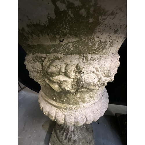 42 - PAIR OF GARDEN PEDESTAL URNS H21