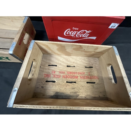 49 - PLASTIC COKE CRATE AND  WOODEN PEPSI AND 
CANADA DRY CRATES