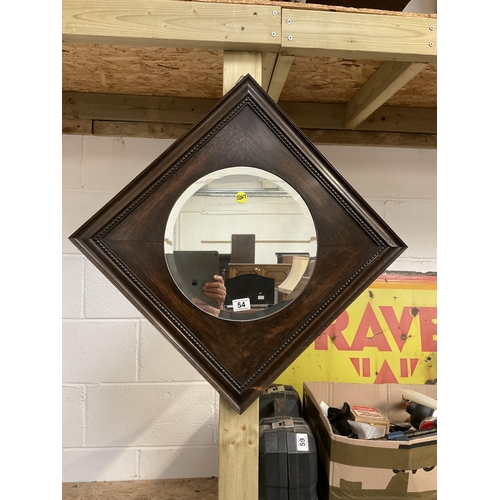 54 - VINTAGE OAK BEVEL EDGED DIAMOND SHAPED WALL MIRROR 30