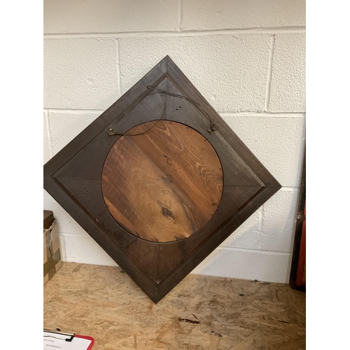 54 - VINTAGE OAK BEVEL EDGED DIAMOND SHAPED WALL MIRROR 30