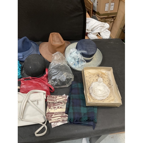 58 - 2 BOXES OF VINTAGE LADIES HANDBAGS & HATS ETC