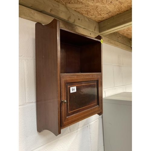 64 - EDWARDIAN MAHOGANY INLAID WALL CABINET WITH SINGLE DOOR TO FRONT H21