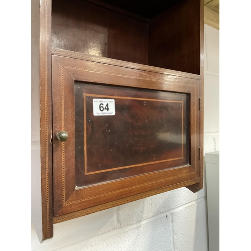 64 - EDWARDIAN MAHOGANY INLAID WALL CABINET WITH SINGLE DOOR TO FRONT H21