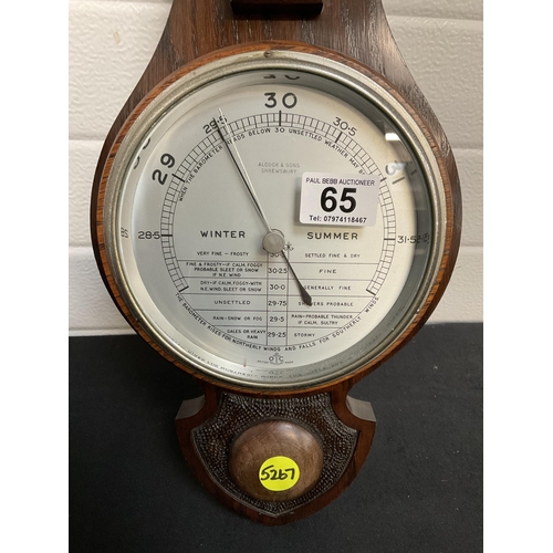 65 - OAK FRAMED ALCOCK & SONS SHREWSBURY WALL BAROMETER H24