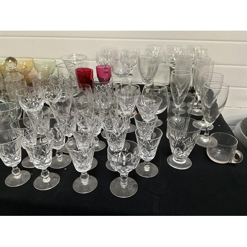 76 - 3 BOXES OF GLASSWARE TO INCLUDE COLOURED GLASS ETC