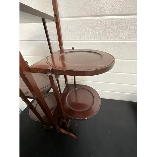 81 - EDWARDIAN MAHOGANY FOLDING CAKE STAND H36