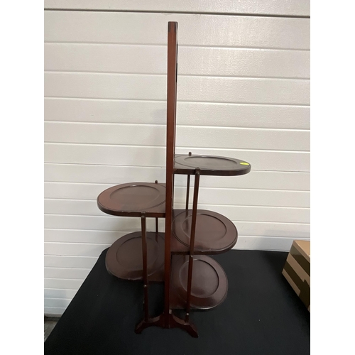 81 - EDWARDIAN MAHOGANY FOLDING CAKE STAND H36