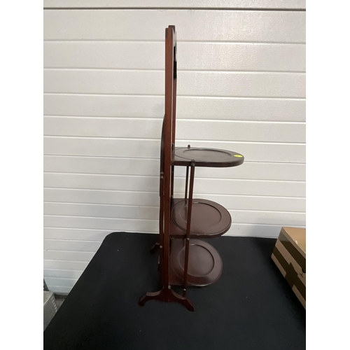 81 - EDWARDIAN MAHOGANY FOLDING CAKE STAND H36