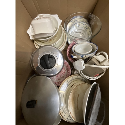 124 - 4 BOXES OF CHINA & KITCHENWARE PYREX ETC