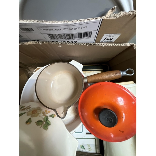 124 - 4 BOXES OF CHINA & KITCHENWARE PYREX ETC