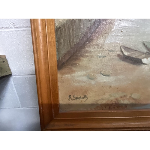 138 - VINTAGE FRAMED OILS ON BOARD SIGNED RENE SMEATH - LOW TIDE ON THE TEIFI AT CARDIGAN 27