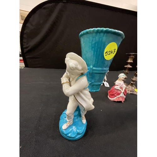 146 - MINTON FIGURE OF BOY CARRYING BASKET, 2 ROYAL DOULTON FIGURES A/F, CONTINENTAL PORCELAIN FIGURE