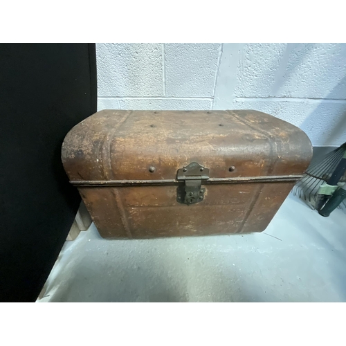 227 - 2 VICTORIAN TIN CHESTS AND TOOL BAG TRUNK H14