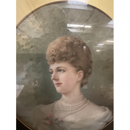 232 - VICTORIAN OVAL METAL  FRAMED LADY PORTRAIT WITH CONVEX GLASS H20