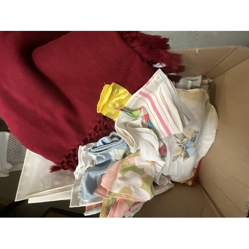 244 - 4 BOXES OF LINEN, CURTAINS ETC