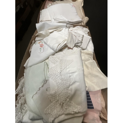 244 - 4 BOXES OF LINEN, CURTAINS ETC