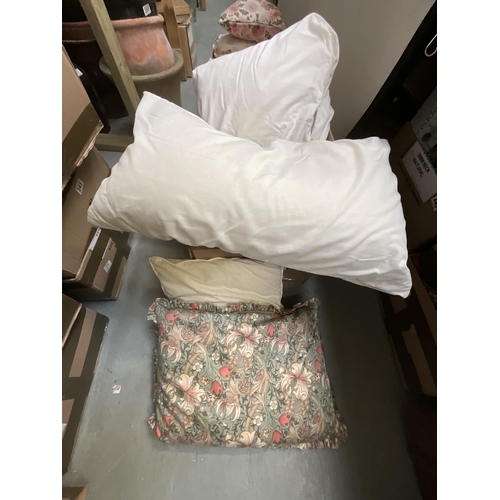 246 - 3 BOXES OF LINEN CUSHIONS ETC