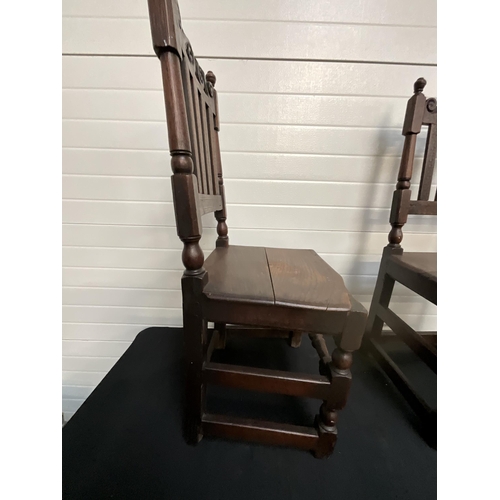 248 - PAIR OF EARLY OAK PEGGED & DOWELLED HALL CHAIRS A/F