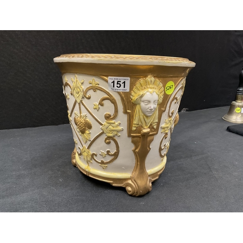 151 - VINTAGE GOLD DECORATED JARDINERE ON 4 FEET CARRYING IMPRESSED MARK TO BASE WARDLE ENGLAND H11