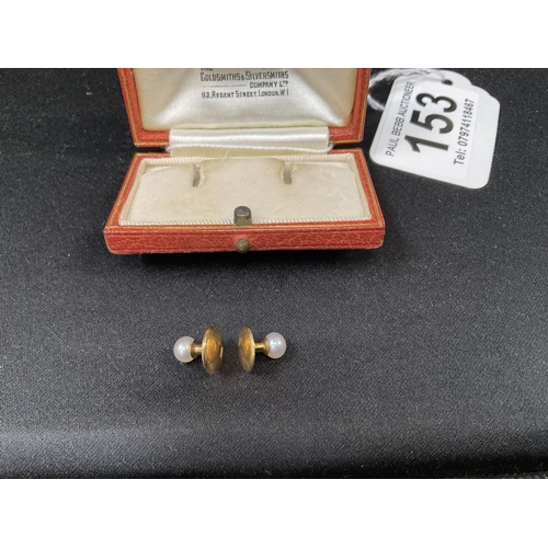 153 - PAIR OF 18CT BACKED PEARL EARRINGS IN ORIGINAL PRESENTATION CASE THE GOLDSMITHS & SILVERSMITH CO LON... 