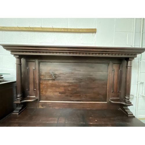 254 - LARGE HEAVY OAK SIDEBOARD WITH REEDED COLUMN SUPPORTS TO BACK 2 DRAWERS OVER 3 DOORS H75