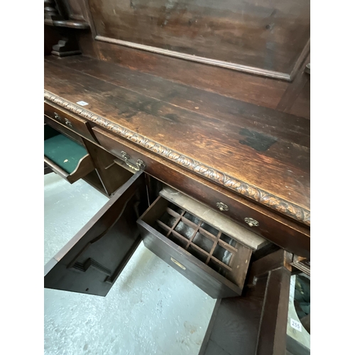 254 - LARGE HEAVY OAK SIDEBOARD WITH REEDED COLUMN SUPPORTS TO BACK 2 DRAWERS OVER 3 DOORS H75