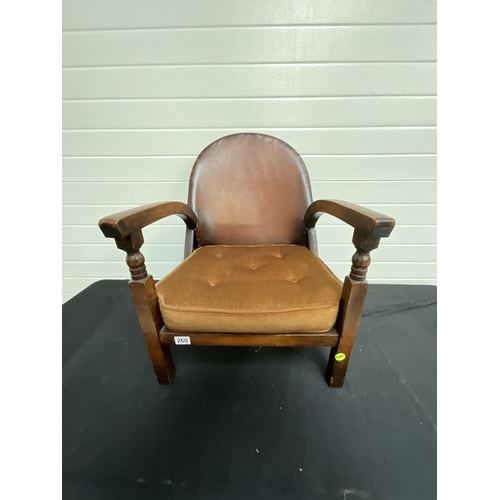 260 - VINTAGE OAK ARMCHAIR WITH FITTED CUSHION