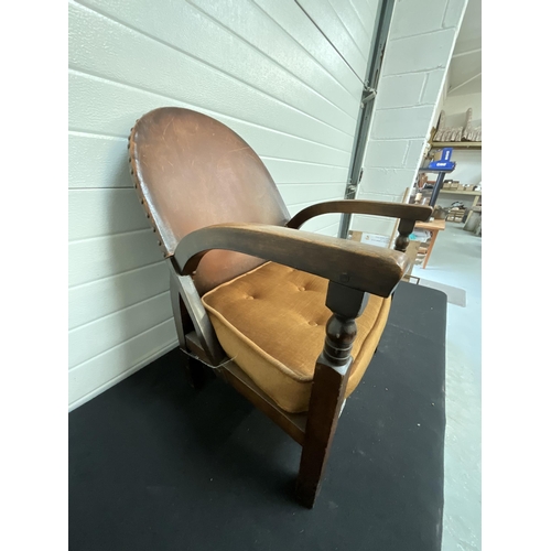 260 - VINTAGE OAK ARMCHAIR WITH FITTED CUSHION