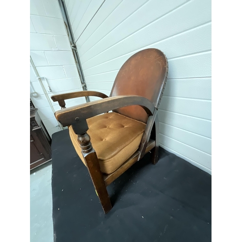 260 - VINTAGE OAK ARMCHAIR WITH FITTED CUSHION