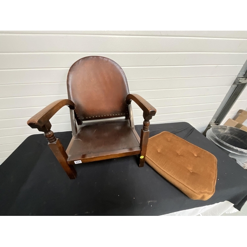 260 - VINTAGE OAK ARMCHAIR WITH FITTED CUSHION