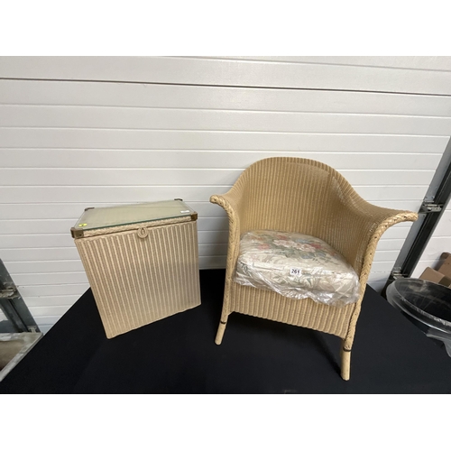 261 - BADGED LLOYD LOOM CHAIR AND MATCHING LINEN BOX