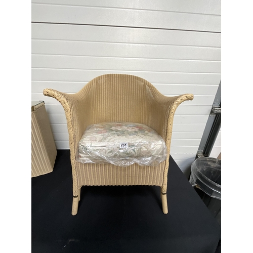 261 - BADGED LLOYD LOOM CHAIR AND MATCHING LINEN BOX