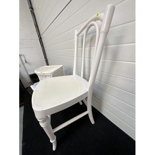 264 - VINTAGE PAINTED BENTWOOD CHAIR AND WICKER CORNER LINEN BOX