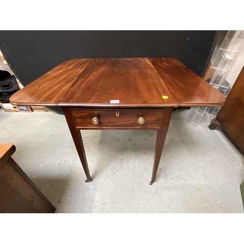 272 - GEORGIAN MAHOGANY PEMBROOKE STYLE LIBRARY TABLE WITH 2 DRAWERS ON SABRE LEGS ON ORIGINAL BRASS CASTO... 