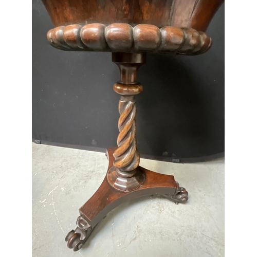 274 - WILLIAM IV ROSEWOOD TEA POY ON TWISTED PEDESTAL WITH TRIPOD BASE A/F COMPLETE WITH TEA CADDIES H29