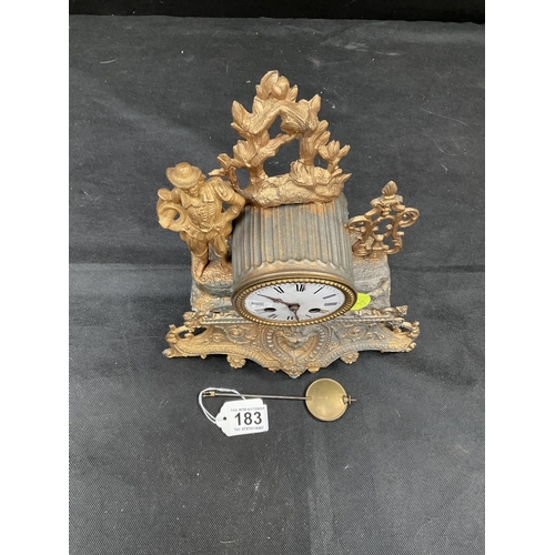 183 - VICTORIAN FRENCH GILT MANTEL CLOCK COMPLETE WITH PENDULUM A/F