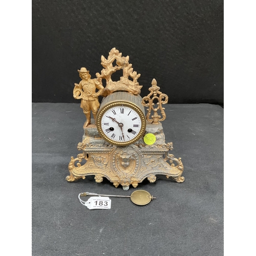 183 - VICTORIAN FRENCH GILT MANTEL CLOCK COMPLETE WITH PENDULUM A/F