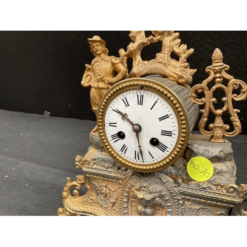 183 - VICTORIAN FRENCH GILT MANTEL CLOCK COMPLETE WITH PENDULUM A/F