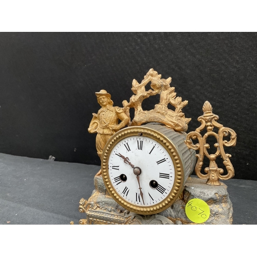 183 - VICTORIAN FRENCH GILT MANTEL CLOCK COMPLETE WITH PENDULUM A/F