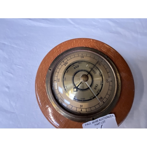 276 - WALNUT VENEERED MANTEL CLOCK AND SMALL WALL BAROMETER