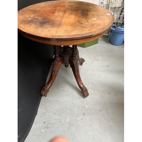 278 - VICTORIAN WALNUT INLAID TIP TOP PEDESTAL TRIPOD WINDOW TABLE H28