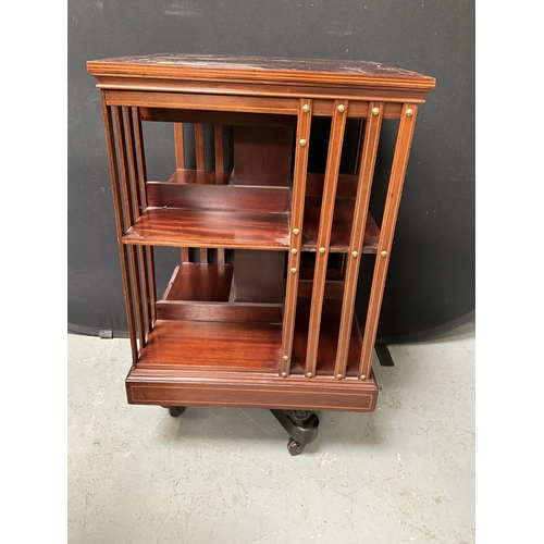 280 - EDWARDIAN MAHOGANY INLAID REVOLVING BOOKCASE H34